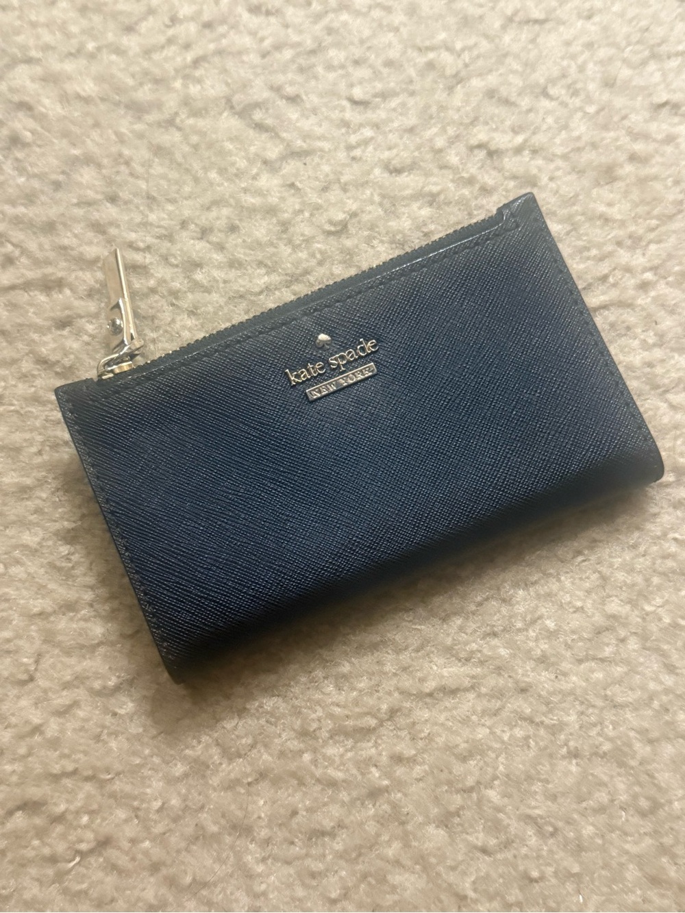 Kate Spade Mini Bi-Fold Wallet (Black Cross Hatched Leather with Gold Hardware)